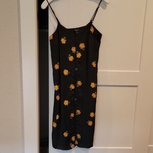 EUC MADEWELL SPAGHETTI STRAP SLIP DRESS SZ.2 BLACK/ YELLOW / GOLD FLORAL